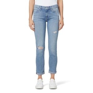 Hudson Jeans Krista Straight Crop W/ Roll Cuff Light Wash Distressed Size 27